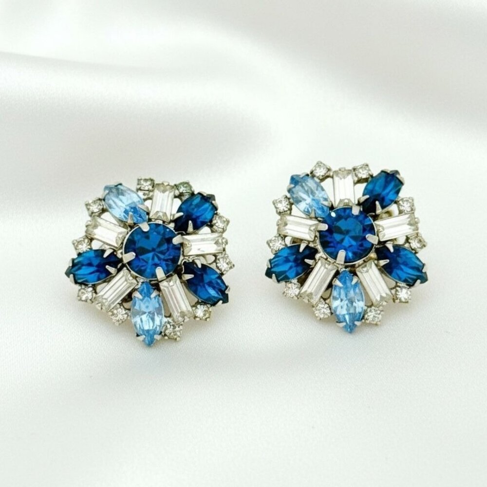 Vintage Hobe Clip Earrings w/Crystal Baguettes, Navettes, and Round Rhinestones